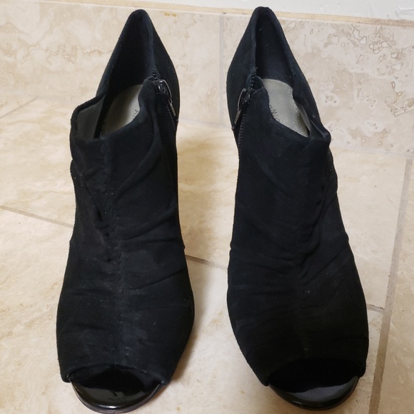 ANTONIO MELANI BLACK RUCHED SUEDE BOOTIES PEEP TOE - Picture 3 of 5